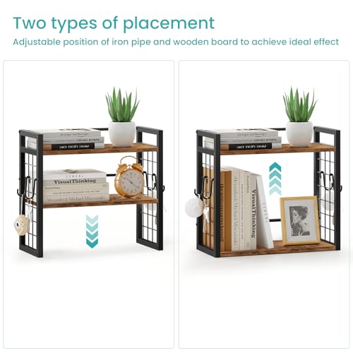 ELITEROO Desktop Shelf Organizer, 2 Tier Wood Desk Bookshelf, Rustic Brown - color: Rustic Brown