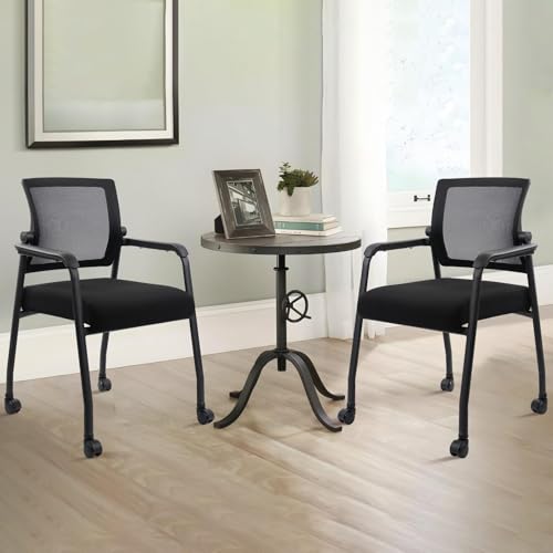 KLASIKA Waiting Room Office Reception Stackable Chairs with Wheels Ergonomic Mesh Back Home Desk Chair with Thick Cushion and Arm for Guest Conference Meeting Lobby Church Medical (1 PK) - color: Black, size: 1 PK