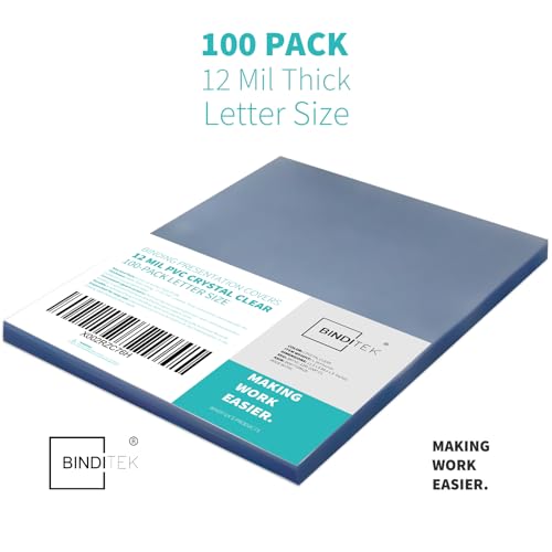 Binditek 12 Mil PVC Binding Covers, 8.5 x 11 Inches, Clear, 200 Pack | Plastic Binding Covers, 8.5" x 11" Letter Size, Clear, Square Corners, Unpunched, Ideal for Business Reports and Proposals - size: 12 Mil, style: 100P , Clear