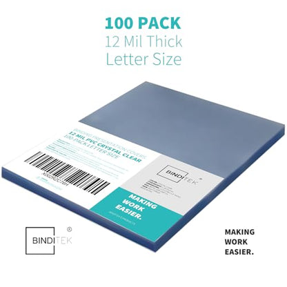 Binditek 12 Mil PVC Binding Covers, 8.5 x 11 Inches, Clear, 200 Pack | Plastic Binding Covers, 8.5" x 11" Letter Size, Clear, Square Corners, Unpunched, Ideal for Business Reports and Proposals - size: 12 Mil, style: 100P , Clear
