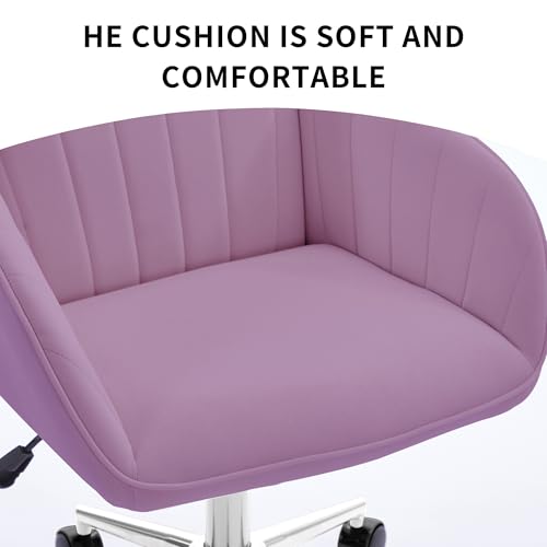 YITAI Velvet Office Desk Armchairs with Silver Base and Wheels,Modern Height Adjustable 360 Degree Swivel Upholstered Vanity Chairs for Living/Room Bedroom/Study,Light Purple - color: Silver Purple