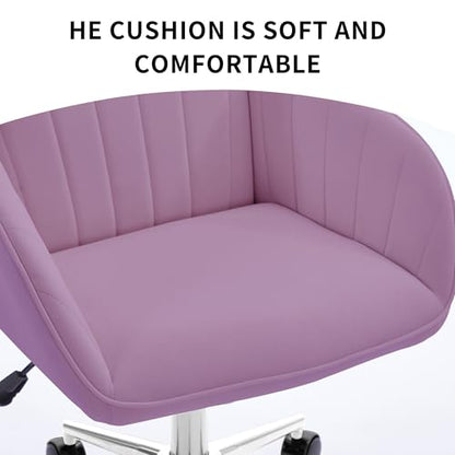 YITAI Velvet Office Desk Armchairs with Silver Base and Wheels,Modern Height Adjustable 360 Degree Swivel Upholstered Vanity Chairs for Living/Room Bedroom/Study,Light Purple - color: Silver Purple
