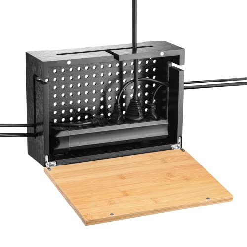 Cable Management Box Bamboo 12.6x7.9x4.3in, Black, Wall Mount Kit Included - color: Black