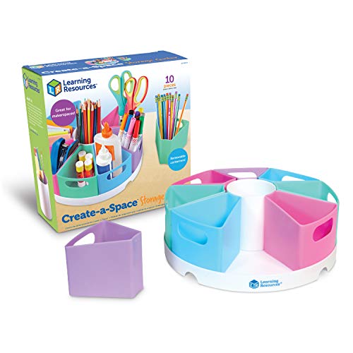 Learning Resources Create-a-Space Storage Center, Pastel | Rotating Caddy Organizer for Kids, Art Supply Organizers for Markers, Pens and Pencils, Classroom Table Caddy for Teachers - color: Pastel Colors