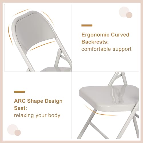 VECELO Metal Folding Chairs 4 Pack, Double Hinged Steel Frame Easy Foldable&Stackable for Office Kitchen Dinning Wedding Patio and Garden - color: Grey