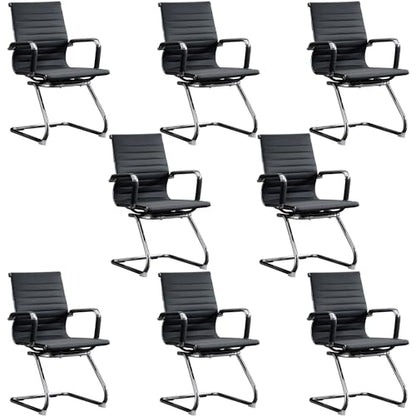 Office Guest Reception Chair Set of 6, Conference Room Chairs Waiting Room Chairs 6 Pack, Modern Leather Office Desk Chair No Wheels.（Black） - color: Black, size: 6 Pack