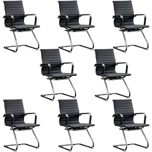 Office Guest Reception Chair Set of 6, Conference Room Chairs Waiting Room Chairs 6 Pack, Modern Leather Office Desk Chair No Wheels.（Black） - color: Black, size: 6 Pack