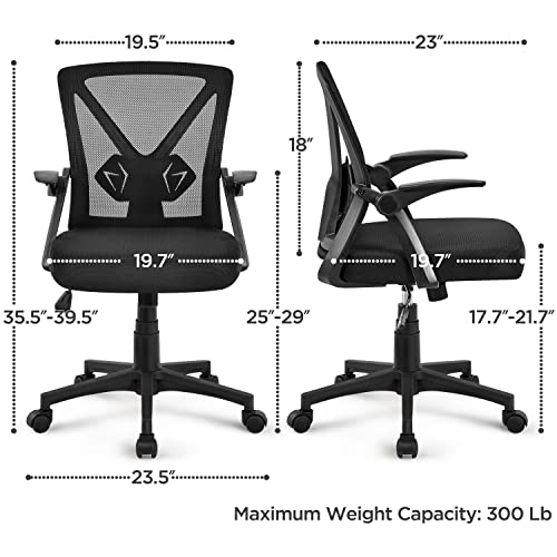 Yaheetech Mid-Back Mesh Task Office Desk Chair with Flip-up Arms, Black | Breathable mesh back and foam-padded seat for all-day comfort; sturdy metal frame, height adjustable, and easy to assemble - color: Black, style: Contemporary