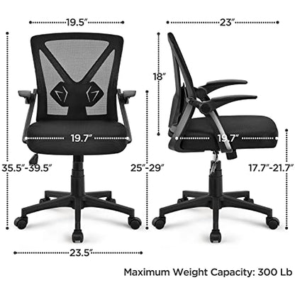 Yaheetech Mid-Back Mesh Task Office Desk Chair with Flip-up Arms, Black | Breathable mesh back and foam-padded seat for all-day comfort; sturdy metal frame, height adjustable, and easy to assemble - color: Black, style: Contemporary