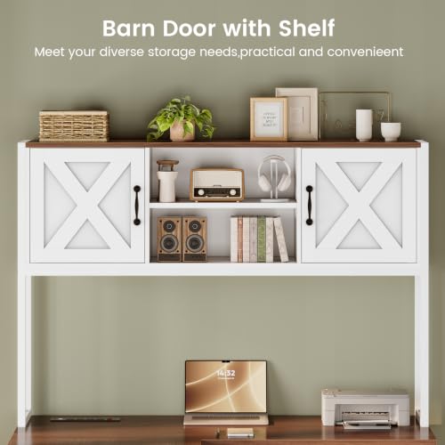 SEDETA Reversible Farmhouse L Shaped Computer Desk with Drawers, Hutch - color: White and Brown
