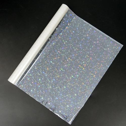 BOPP Holographic Precoated Film 22cm x 5m – Clear Star Pattern Waterproof Thermal Laminating Roll Compatible with Laminators for DIY Paper Crafts, Stickers, Card Making, Photo Protection - color: Clear Star