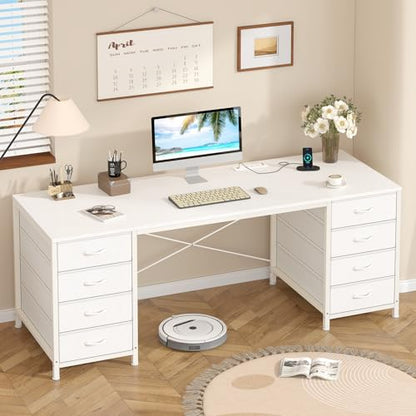60 Inch Computer Desk with 8 Drawers for Home Office, Bedroom, Living Room - color: White, size: 18.9"D x 59.8"W x 29.3"H