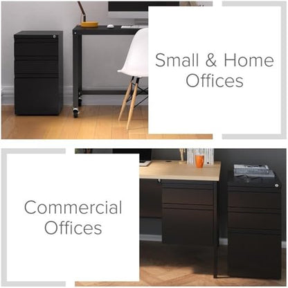 Pemberly Row 3 Drawers 27.75" Vertical Black Metal Filing Cabinet Lockable Pre-Assembled Stationary Letter Size for Home, Office - color: Black