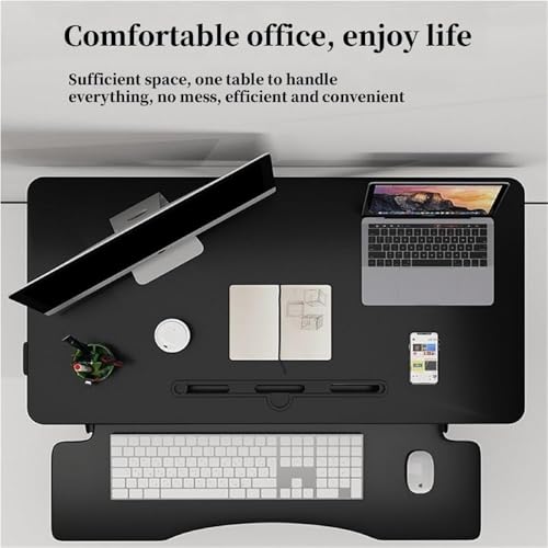 Ergonomic Standing Desk Converter, Height Adjustable Sit-Stand Riser with Keyboard Tray, Home Office Workstation for Laptop & Computer Monitor Riser, Easy Gas Spring Lift