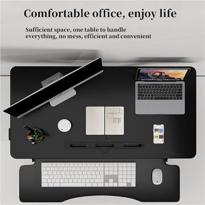 Ergonomic Standing Desk Converter, Height Adjustable Sit-Stand Riser with Keyboard Tray, Home Office Workstation for Laptop & Computer Monitor Riser, Easy Gas Spring Lift