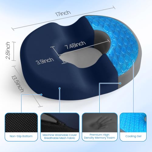 Donut Pillow Seat Cushion, Cooling Gel Memory Foam Chair Cushion, Blue - color: Blue, size: Large