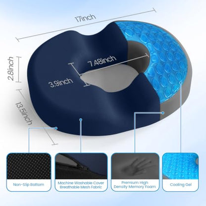 Donut Pillow Seat Cushion, Cooling Gel Memory Foam Chair Cushion, Blue - color: Blue, size: Large