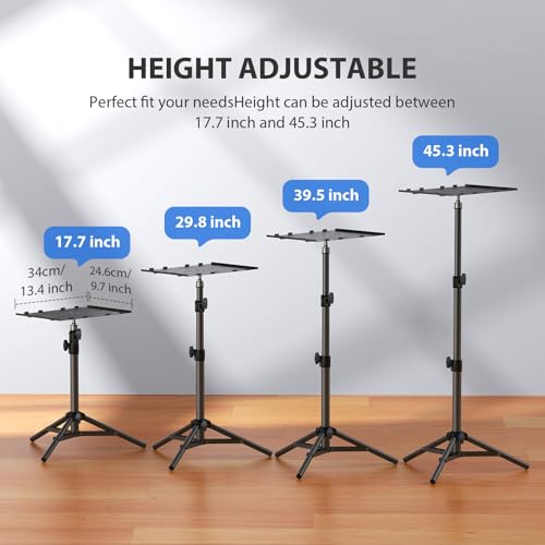 Projector Stand Tripod, Portable Height Adjustable Laptop Stand | Portable projector stand with 22lb capacity, adjustable height, foldable tray and stable steel frame for projectors & laptops