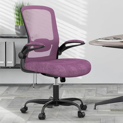 Ergonomic Office Chair w/Adjustable Lumbar, Flip Armrest, 135° Recline - color: Purple
