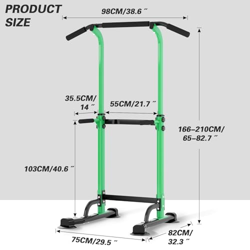 soges Power Tower Pull Up Bar Station, Free Standing Pull Up Rack Dip Station for Home Gym, Height Adjustable Home Strength Training Fitness Workout Equipment - color: Green