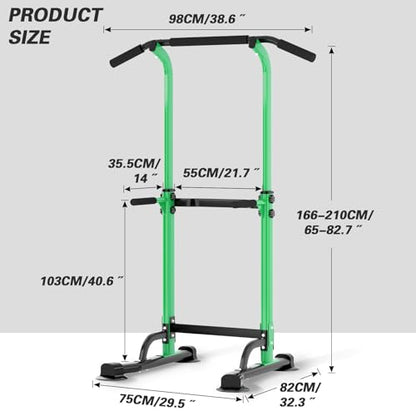 soges Power Tower Pull Up Bar Station, Free Standing Pull Up Rack Dip Station for Home Gym, Height Adjustable Home Strength Training Fitness Workout Equipment - color: Green