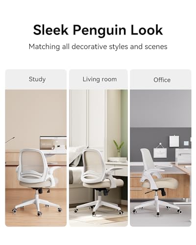 Hbada Office Desk Chair with Flip-Up Armrests and Saddle Cushion, Ergonomic Office Chair with S-Shaped Backrest, Swivel, Mesh, Grey - color: Grey