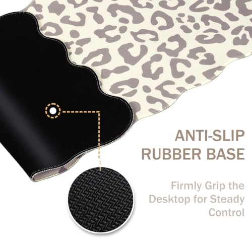 L-SPOUTTO Beige Leopard Mouse Pad,Scalloped Desk Mat XXL Gaming Mousepad | Cheetah Large 35.4x15.7in Non-Slip Rubber Base Keyboard Pad Waterproof Desktop Mat for Laptop Computer Game Home Office - color: Beige Leopard