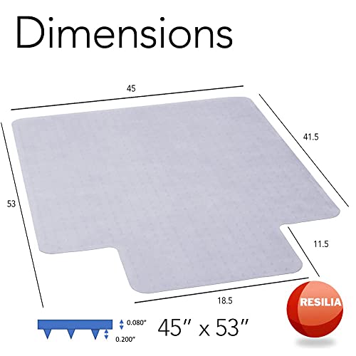 RESILIA Office Desk Chair Mat with Lip - for Low Pile Carpet (with Grippers) Clear, 45 Inches x 53 Inches, Made in The USA - color: Clear, size: 45" x 53" with lip
