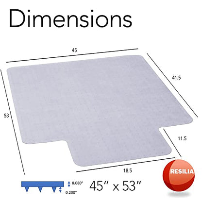 RESILIA Office Desk Chair Mat with Lip - for Low Pile Carpet (with Grippers) Clear, 45 Inches x 53 Inches, Made in The USA - color: Clear, size: 45" x 53" with lip