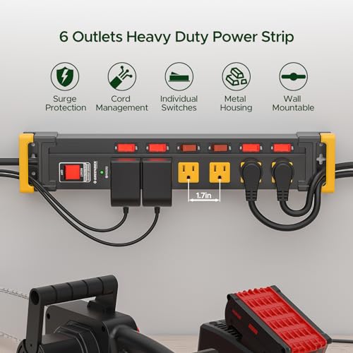 6 Outlet Heavy Duty Surge Protector Power Strip with Individual Switches - size: 6 Outlet, style: 6FT