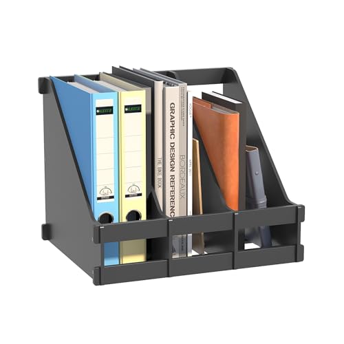 Bamboo Desk File Organizer, 3-Compartment Magazine Holder(Black) | 3 vertical compartments organize files, folders, magazines and mail while saving valuable desk space. - color: Black