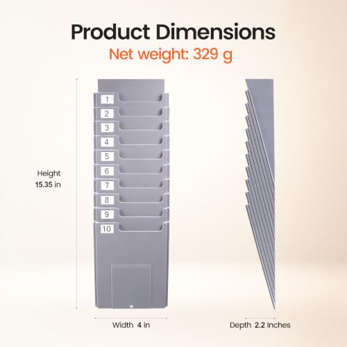 10-Slot Time Card Holder, Wall-Mounted, Retractable and Expandable Plastic Punch Card Rack, Compatible with Time Clock and Attendance Machine for Office