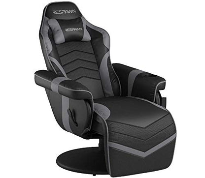 Respawn 900 Gaming Recliner Chair with Footrest, Cup Holder and Swivel | Ergonomic gaming recliner with footrest, cup holder, lumbar support, 135° recline & 360° swivel for console gaming - color: Grey