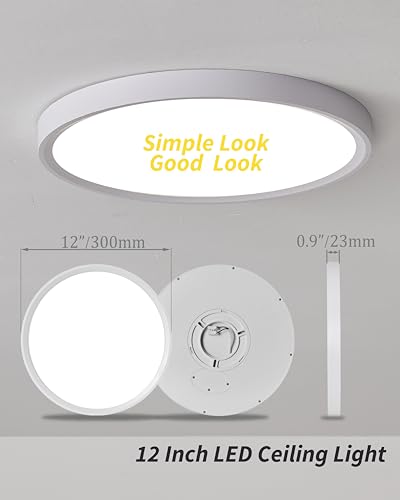 6pack 12 Inch Flush Mount Ceiling Light, 24w Led Ceiling Light, 3000k/4000k/6000k Selectable 2520lm Ceiling Lights, Super Slim Led Light Fixture For Bedroom Kitchen Living Dining Room Office (White) - color: White, size: Standard-12Inch-6Pack