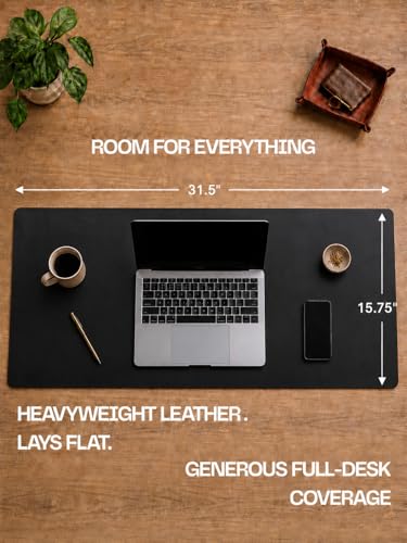 Genuine Leather Desk Pad, Office Desk Mat, Large Desk Blotter, Desk Protector, and Mouse Pad – 31.5" x 15.75" (1.8-2.0 mm) Black, Waterproof, Premium Quality for Desk Surface Protection and Comfort - color: Black