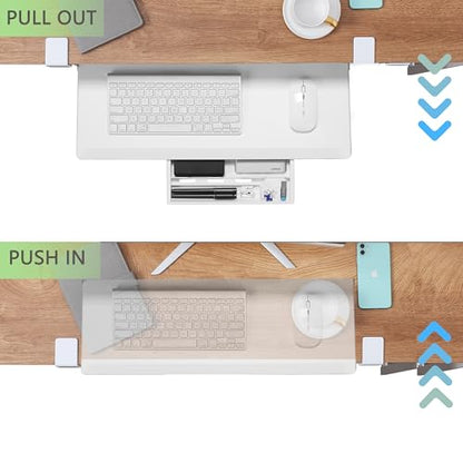 ETHU Small Keyboard Tray Under Desk with Metal Rail, 19.7x11.8", White | Slide Out Ergonomic Keyboard Drawer, Pull Out Keyboard Tray for Home Office Desk, Suitable Max Desk Thickness 1.96" - color: White