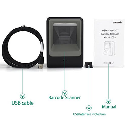 2D QR Barcode Scanner,Symcode Omnidirectional Hands-Free USB Automatic Barcode Reader for Mobile Payment Computer Screen Scan - color: Black