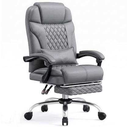 DurayLoly Big and Tall Office Chair, Retractable Footrest, 145° Recline - color: Grey
