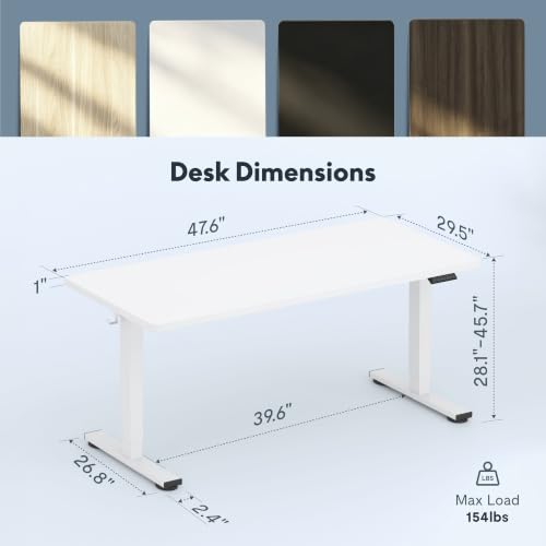 FLEXISPOT 48"x30" Electric Standing Desk, White | One-Piece Desktop, 1" Thick Top, Height Adjustable, Stable Steel Frame, Home Office & Multi-Monitor Setup - color: White, size: 48x30"