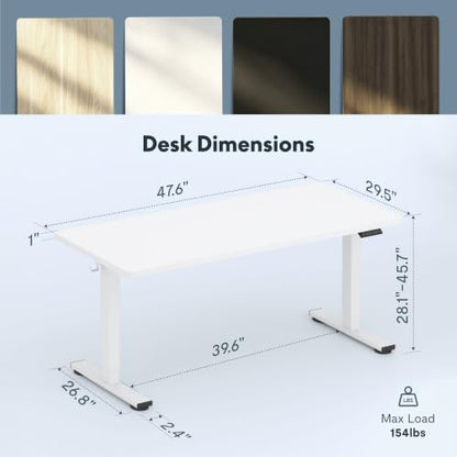 FLEXISPOT 48"x30" Electric Standing Desk, White | One-Piece Desktop, 1" Thick Top, Height Adjustable, Stable Steel Frame, Home Office & Multi-Monitor Setup - color: White, size: 48x30"