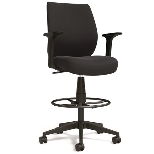 Alera Wessex Drafting Stool, Drafting Chair, Adjustable Seat Height, Foot Rest Ring, Removable Arms, Supports Up to 275 lb, Black