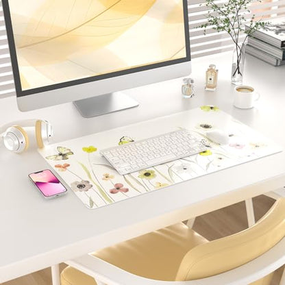 Faux Leather Large Mouse Pad, Office Desk Mat, 23.6"x13.8", Butterflies - color: Floral Butterflies, size: 23.6L x 13.8W inches