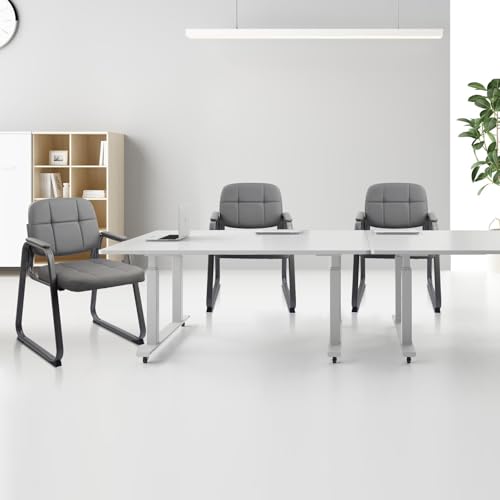 CLATINA Office Reception Guest Chair No Wheels, Leather Stationary Waiting Room Chairs with Padded Arms and Seld Base for Elderly Desk Conference Room Lobby Table Side Salon Grey 4 Pack - color: Grey-sled Base, size: 4 Pack