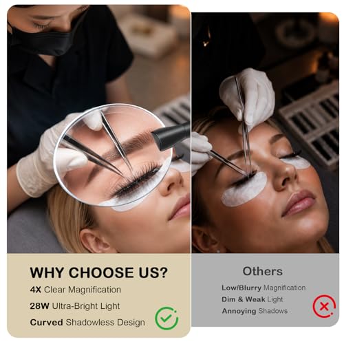 Half Moon Lash Light with 4X Magnifier for Eyelash Extensions - Professional LED Lamp for Eyetech,Tattoo Artists, Estheticians | Dimmable Cool/Warm Lighting & Brightness | Shadow-Free Design (Remote) - color: Black