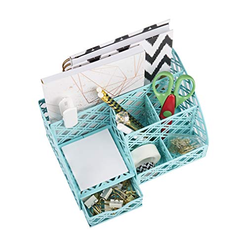 Exerz Mesh Desk Organizer 7 Compartments Metal Pen Holder Office Turquoise - color: F7 Turquoise