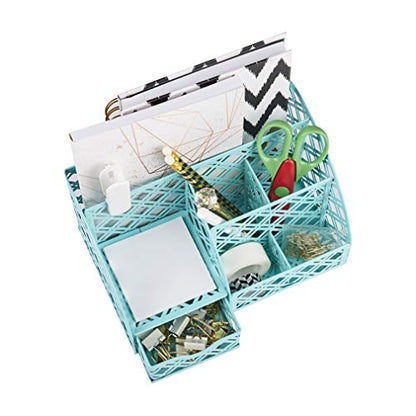 Exerz Mesh Desk Organizer 7 Compartments Metal Pen Holder Office Turquoise - color: F7 Turquoise