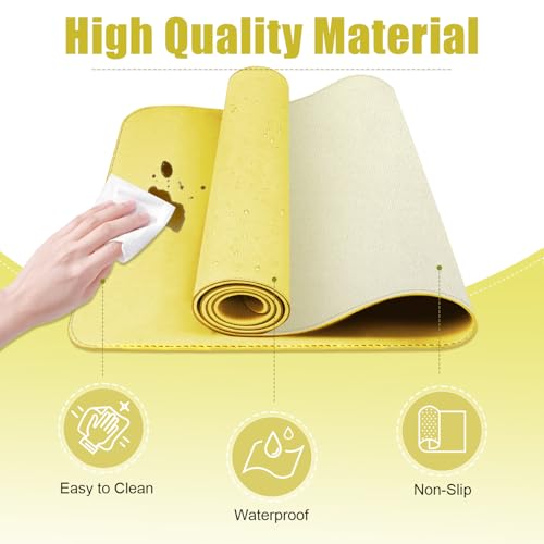 Leather Desk Pad Protector, 47.2'' x 23.6'', Suede Base Sewing Desk Blotter, Non-Slip Office Mat, Waterproof Writing Pad - Yellow - color: Yellow, size: 47.2'' x 23.6''