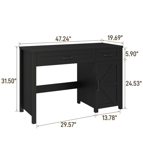 Halitaa Farmhouse 47" Executive Desk with Storage Cabinet, Pure Black | Computer Desk with Drawers ,Workstation Computer Desk for Home Office and Study - color: Pure Black, size: 47''W with Cabinet