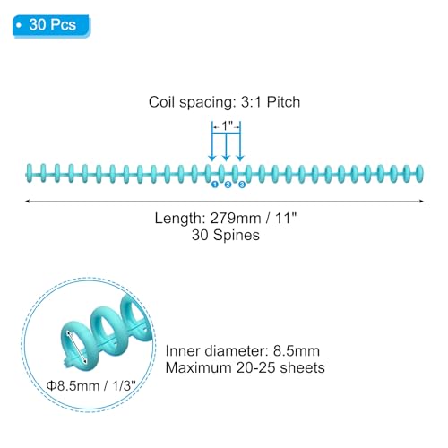 PATIKIL 8.5mm(1/3") Plastic Spiral Binding Coils, 30 Pcs Binding Spirals 20-25 Sheet Capacity Binding Spirals for Binding Paper Sheets, Blue - color: Blue, size: 8.5mm(1/3")