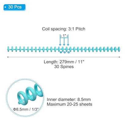 PATIKIL 8.5mm(1/3") Plastic Spiral Binding Coils, 30 Pcs Binding Spirals 20-25 Sheet Capacity Binding Spirals for Binding Paper Sheets, Blue - color: Blue, size: 8.5mm(1/3")